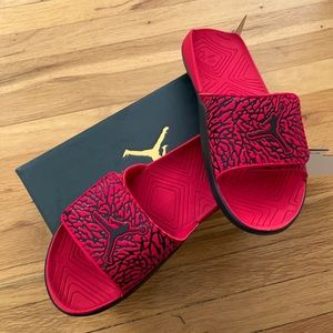 Fresh Jordan Slides Red Black size 7Y/M 8.5Womens Brand new in box